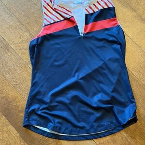 Lady Hagen White, Navy & Red Sleeveless Polo Tank